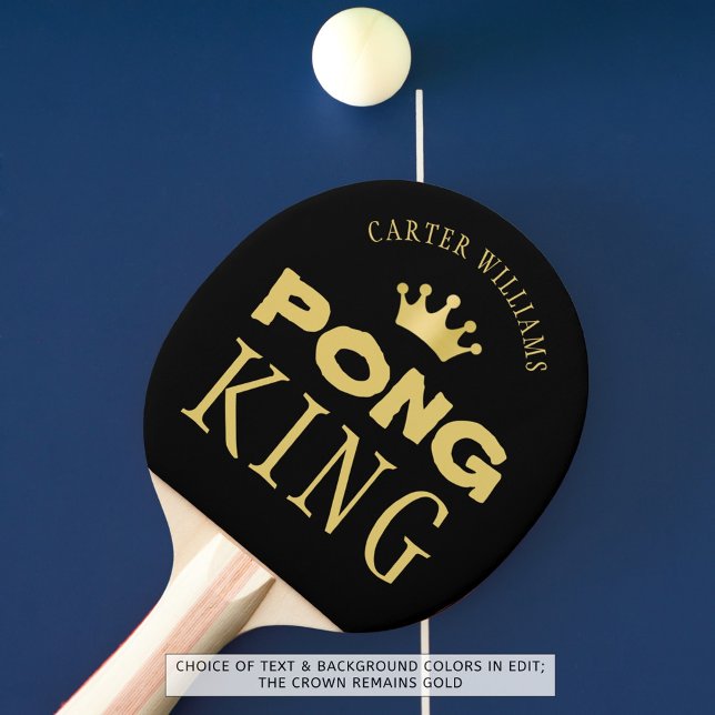 PING PONG KING Personalized Editable Black Gold Paddle (Creator Uploaded)