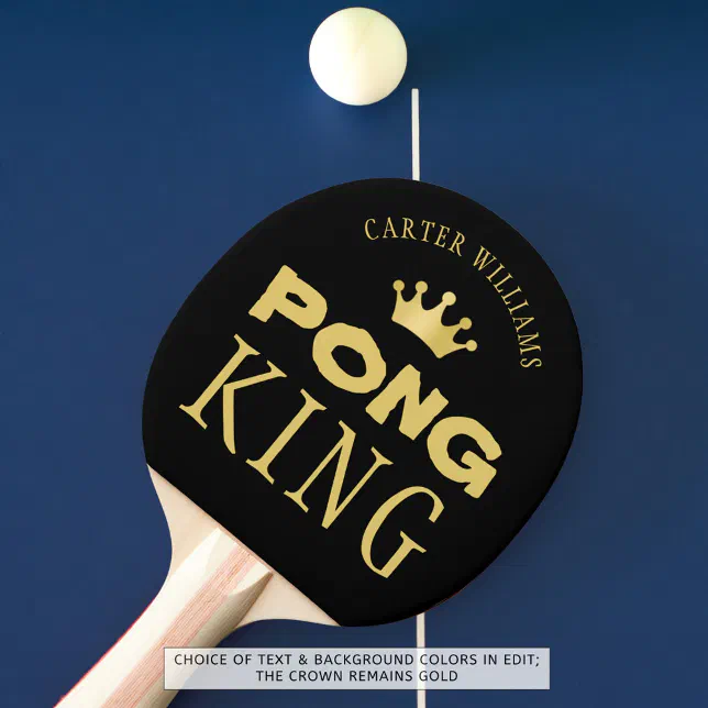 PING PONG KING Personalized Editable Black Gold Paddle | Zazzle