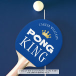 PING PONG KING Personalized Editable Blue Ping Pong Paddle<br><div class="desc">Crown the king of ping pong with a personalized PONG KING paddle with your choice of background color. COLOR CHANGE: Change the blue background in EDIT. ASSISTANCE: For help with design modification or transferring the design to another product, contact the designer BEFORE ORDERING via the Zazzle Chat MESSAGE tab or...</div>