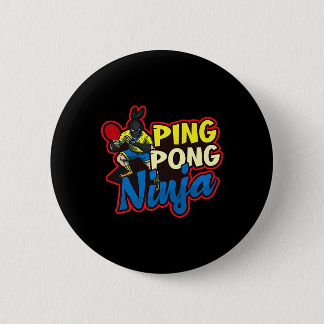 Ping Pong Ninja Design Table Tennis   Button (Front)