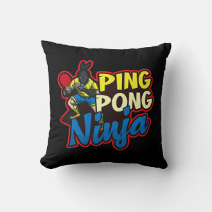 Ping Pong Ninja Design Table Tennis Throw Pillow