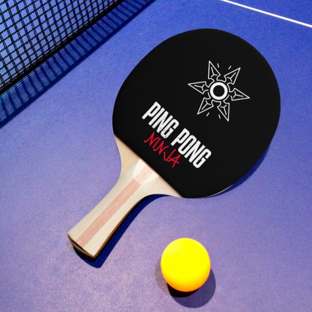 Ping Pong Ninja Modern Red And White Text Paddle (ping pong ninja ping pong paddle)