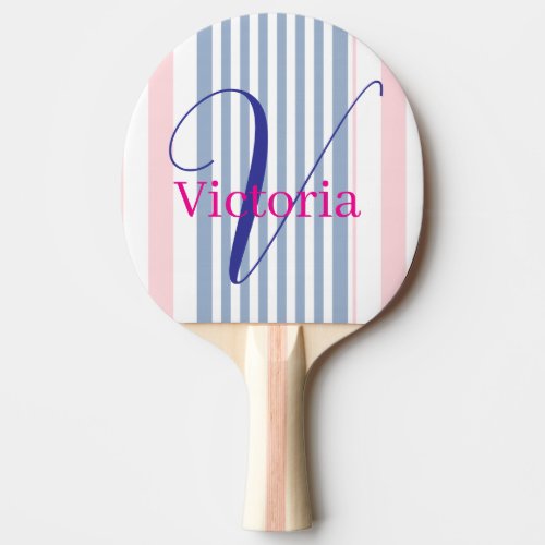 Ping Pong Paddle Blue Pink &amp; White Stripe