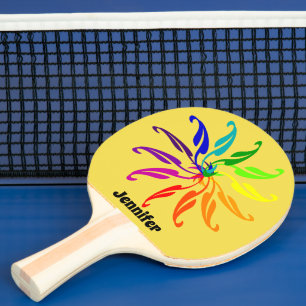 Ping Pong Paddle - Color Wheel Leaves and Name