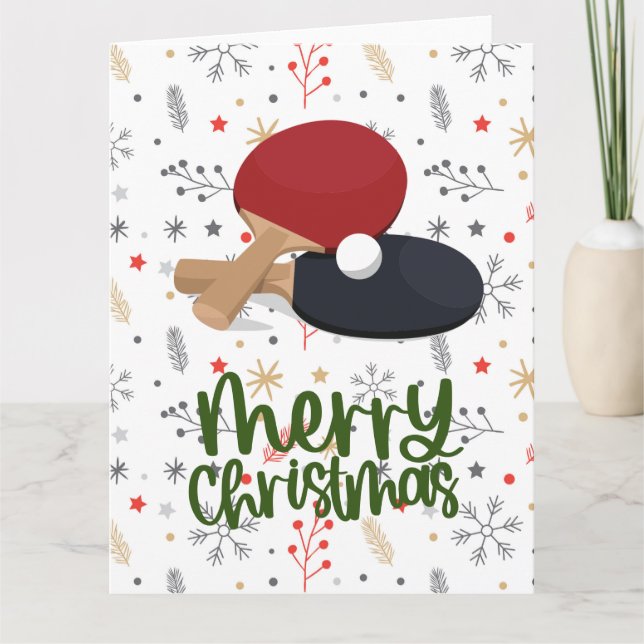 Ping Pong Paddle on Snow Flake Christmas Greeting Card (Front)