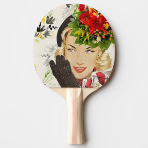 Ping Pong Paddle Vintage Woman Floral