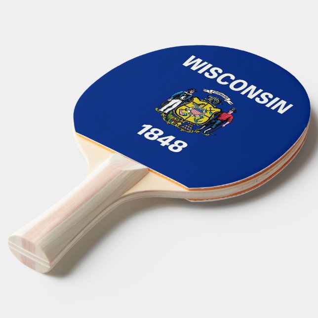 Ping pong paddle with Flag of Wisconsin, USA (Front Angle)