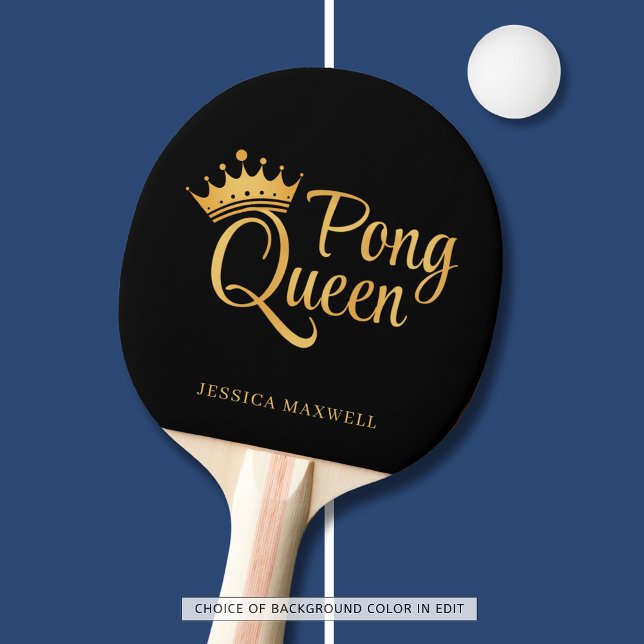 Ping Pong Queen Black Gold Name Paddle (Creator Uploaded)