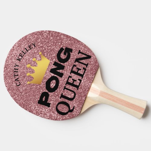 PING PONG QUEEN Custom Branded Rose Gold Glitter  Ping Pong Paddle