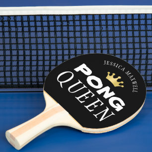 PING PONG QUEEN Name Editable Black 2-Sided Paddle