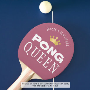 PING PONG QUEEN Personalized Editable Rose Gold Paddle