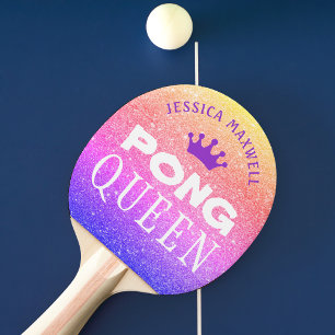 PING PONG QUEEN Personalized Multi Color Glitter Paddle