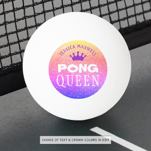 PING PONG QUEEN Personalized Multi Color Glitter Ping Pong Ball