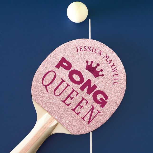 PING PONG QUEEN Personalized Pink Glitter Paddle (Creator Uploaded)
