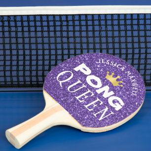 PING PONG QUEEN Personalized Purple Glitter Paddle