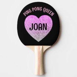 PING PONG QUEEN PINK GLITTER HEART CUSTOM PADDLE