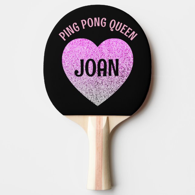 PING PONG QUEEN PINK GLITTER HEART CUSTOM PADDLE (Front)