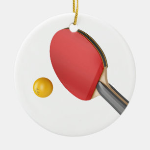 Ping pong racket and ball ceramic ornament