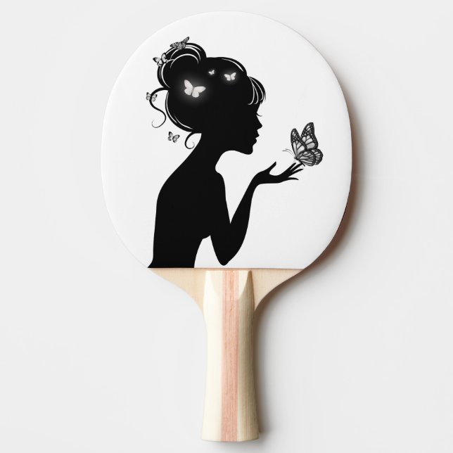 Ping Pong Racket The White Butterfly Woman Ping Pong Paddle (Front)