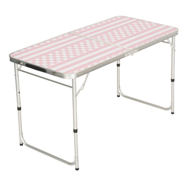 Ping Pong Table Baby Pink & White Stripe Square (Angled)