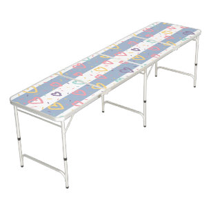 Ping Pong Table Blue & White Stripe Hearts
