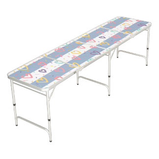 Ping Pong Table Blue & White Stripe Hearts
