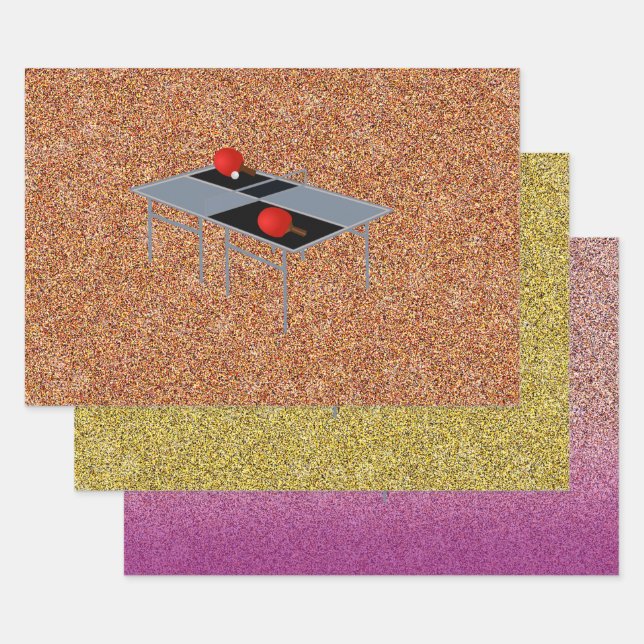 Ping Pong Table, Paddles, Ball, Gift Wrap Sheets, (Set)