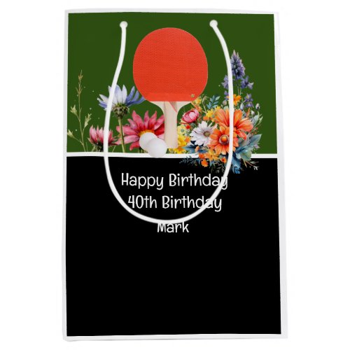  Ping pong Table Tennis 40th Birthday Card Boss Medium Gift Bag