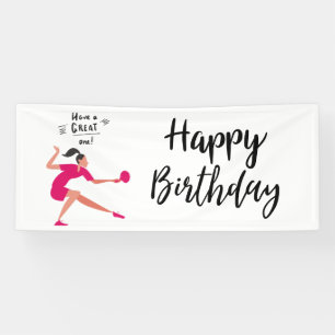 Ping Pong Table Tennis Birthday Girl for Party  Banner