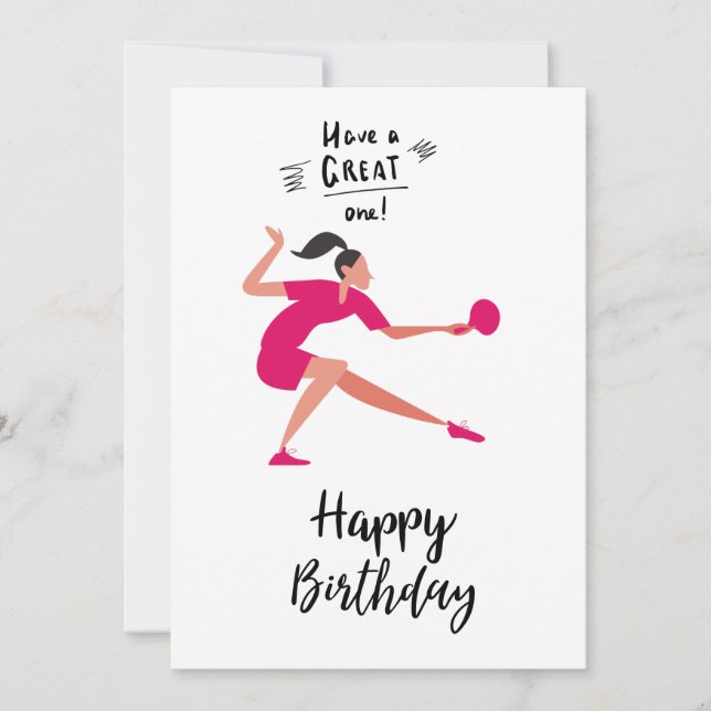 Ping Pong Table Tennis Birthday Girl for Party  Holiday Card (Front)