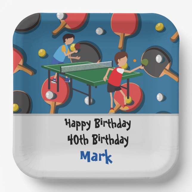  Ping pong Table Tennis Birthday  Paper Plates (Front)