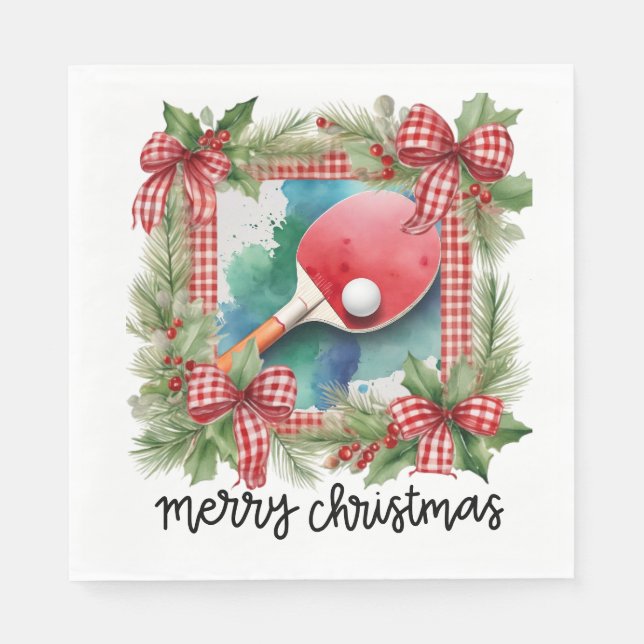 Ping Pong Table Tennis Christmas Themed Napkins (Front)