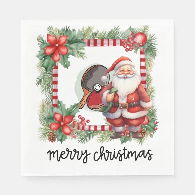 Ping Pong Table Tennis Christmas Themed Napkins (Front)