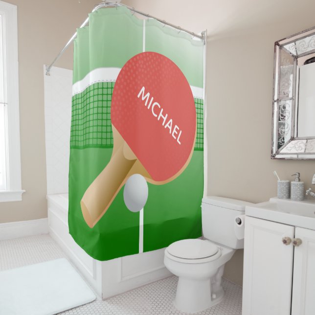 Ping Pong Table Tennis Design Shower Curtain (In Situ)