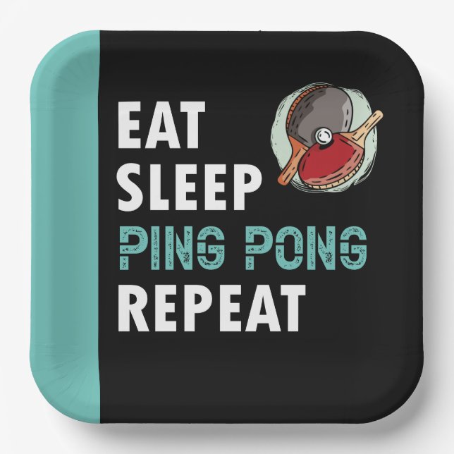  Ping pong Table Tennis Eat Sleep Repeat black   Paper Plates (Front)