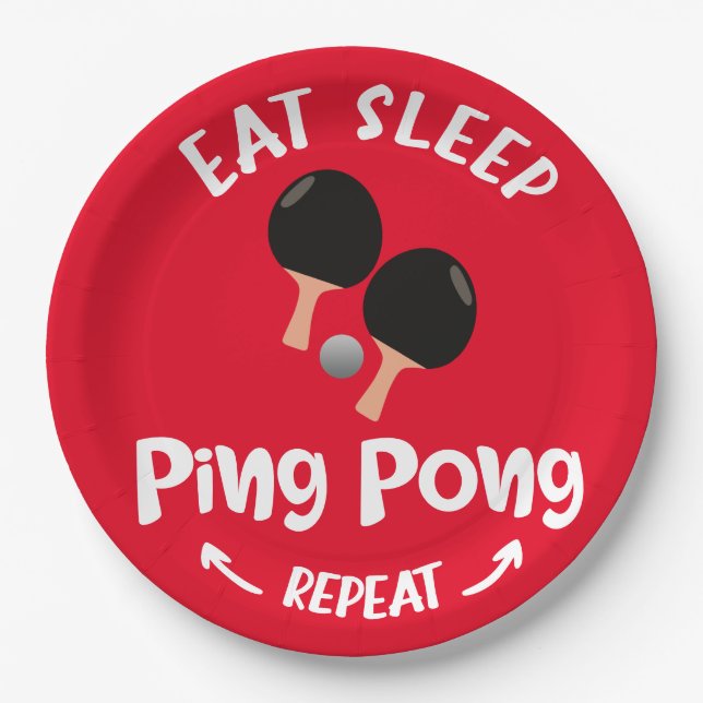 Ping Pong Table Tennis eat sleep repeat Paper Plates (Front)