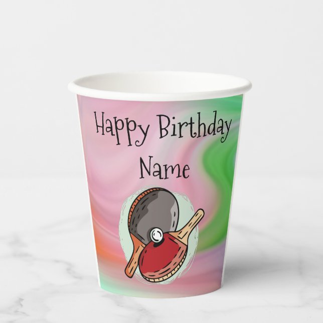 Ping pong table Tennis Happy Birthday  Paper Cups (Front)