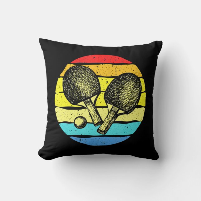 Ping Pong Table Tennis Lovers Retro  Throw Pillow (Front)