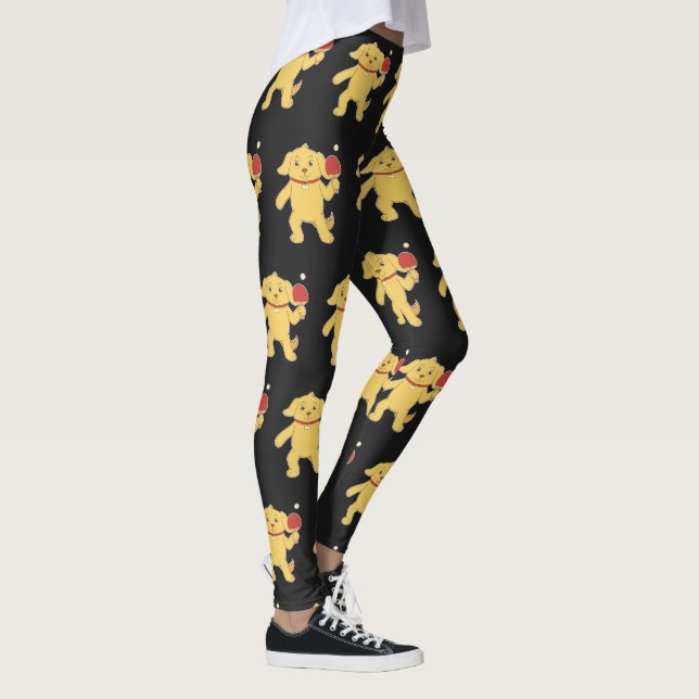 Ping Pong Table Tennis on black for woman player L Leggings (Right)