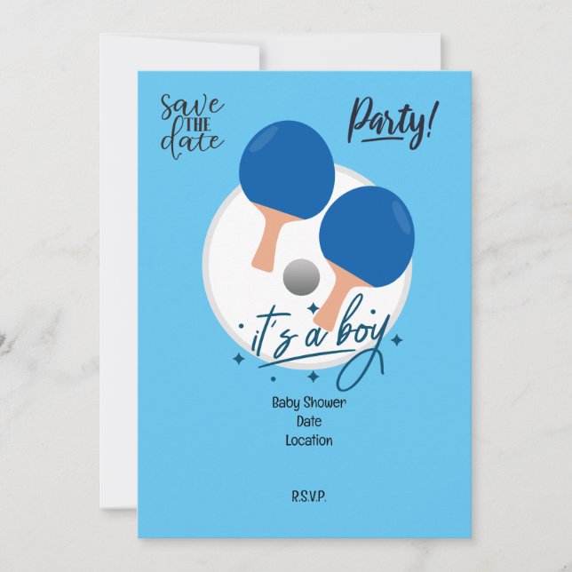 Ping Pong Table Tennis  party  baby shower blue Invitation (Front)