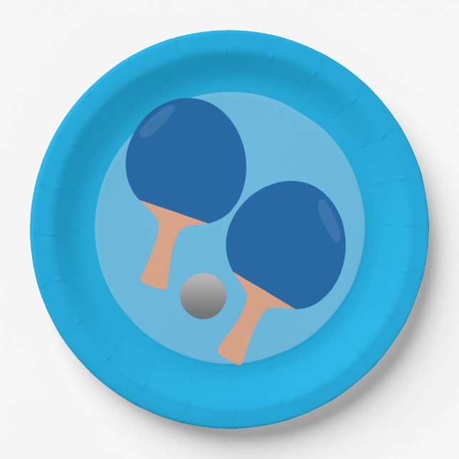 Ping Pong Table Tennis  party  blue background Paper Plates (Front)