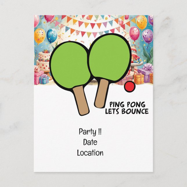 Ping Pong Table Tennis Party invitation  Postcard (Front)