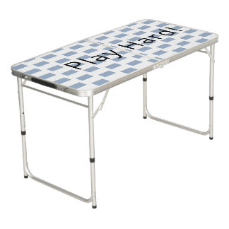 Ping Pong Table White & Blue Stripe Square