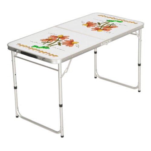 Ping Pong Table White Frog Mushroom Floral 