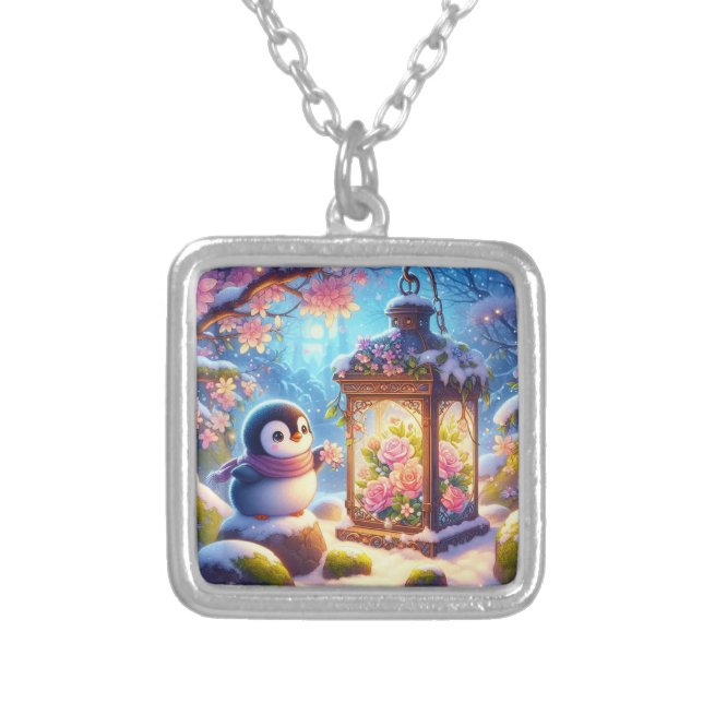 Pingouin necklace and floral lantern (Front)
