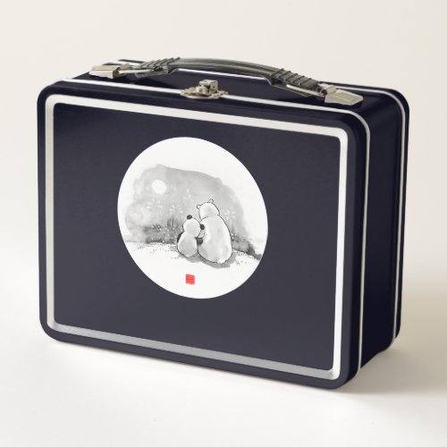 Pinic Trip Cute Baby And Mama Polar Bear Metal Lunch Box