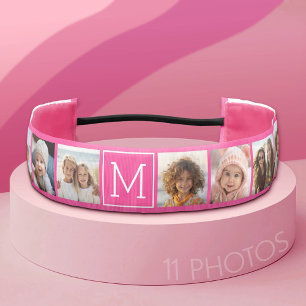 Pink 11 Photo Instagram Collage Custom Monogram Athletic Headband