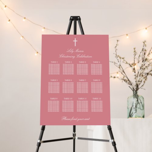 Pink 12 Table Christening Seating Chart Foam Board