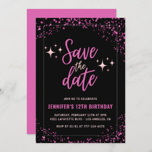 Pink 12th birthday invitations Save the date Glam