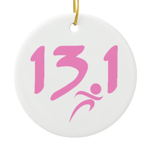 Pink 13.1 half-marathon ceramic ornament